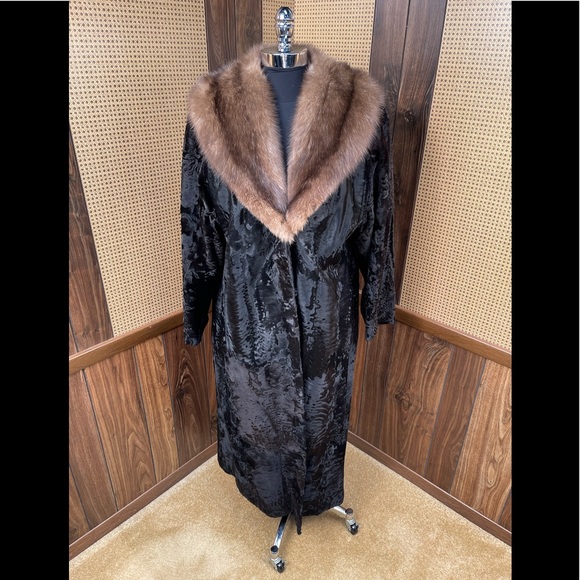 Full Length Somper Furs Russian Broadtail & Russian Sable Fur Coat Small - Picture 1 of 12